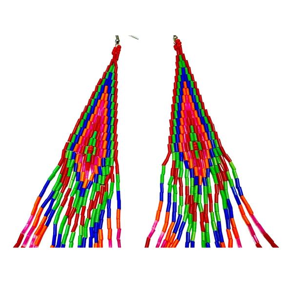 LESSisRARE Native American Indian Beaded Extra Long Fringe Tassel Earrings NEW - Picture 4 of 5